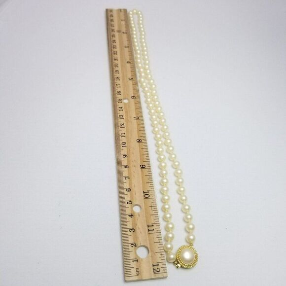 Vintage Crown Trifari Faux Pearl Single Strand Necklace, 24 Inches Long, Signed - Picture 5 of 6